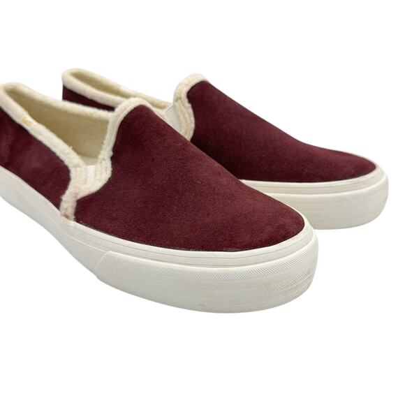 Keds Double Decker Maroon Maroon Suede Faux Shearling Lined Slip On Sneakers - Picture 9 of 13